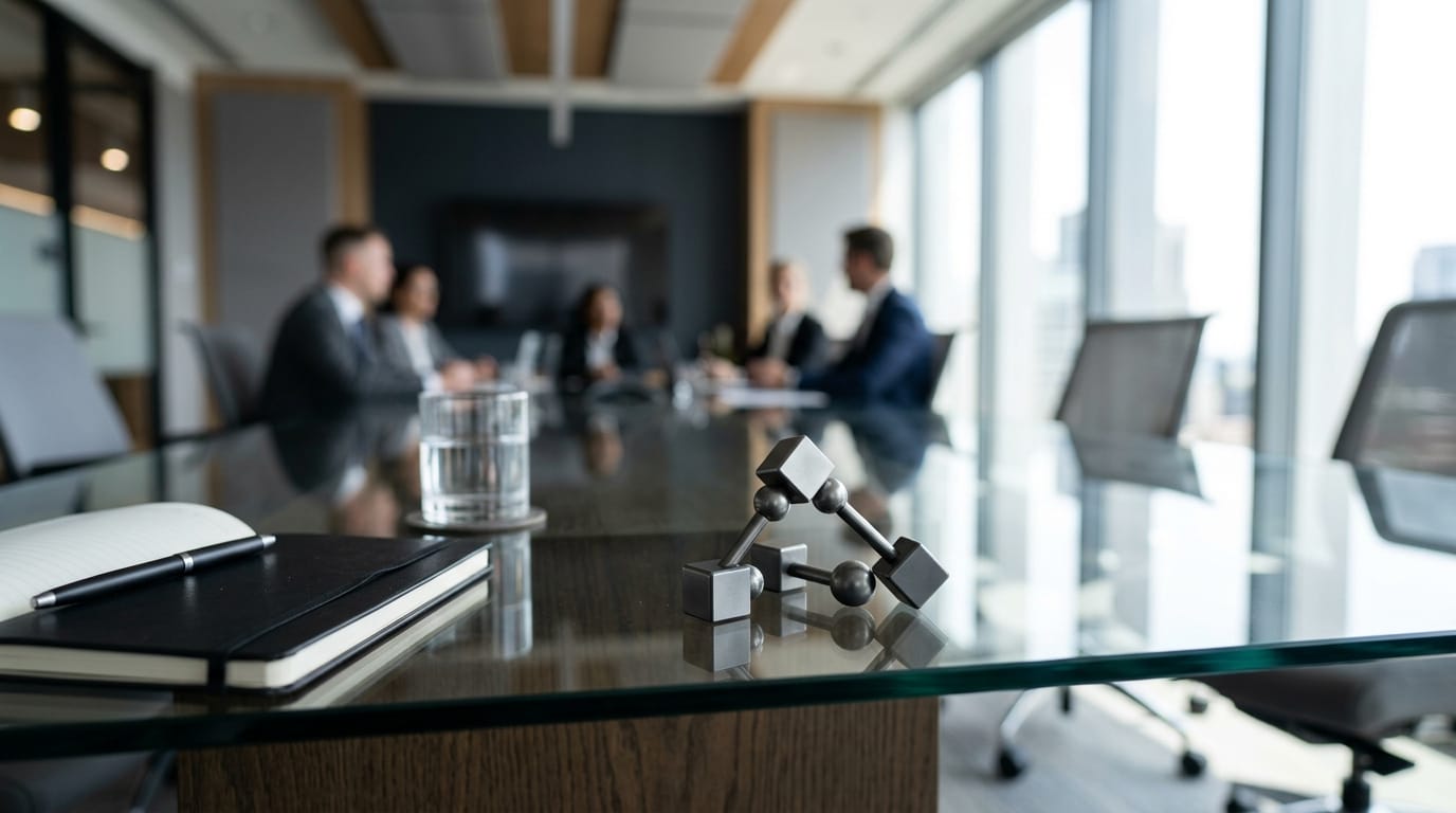 Professional executive-grade metallic fidget tool on a modern glass office table