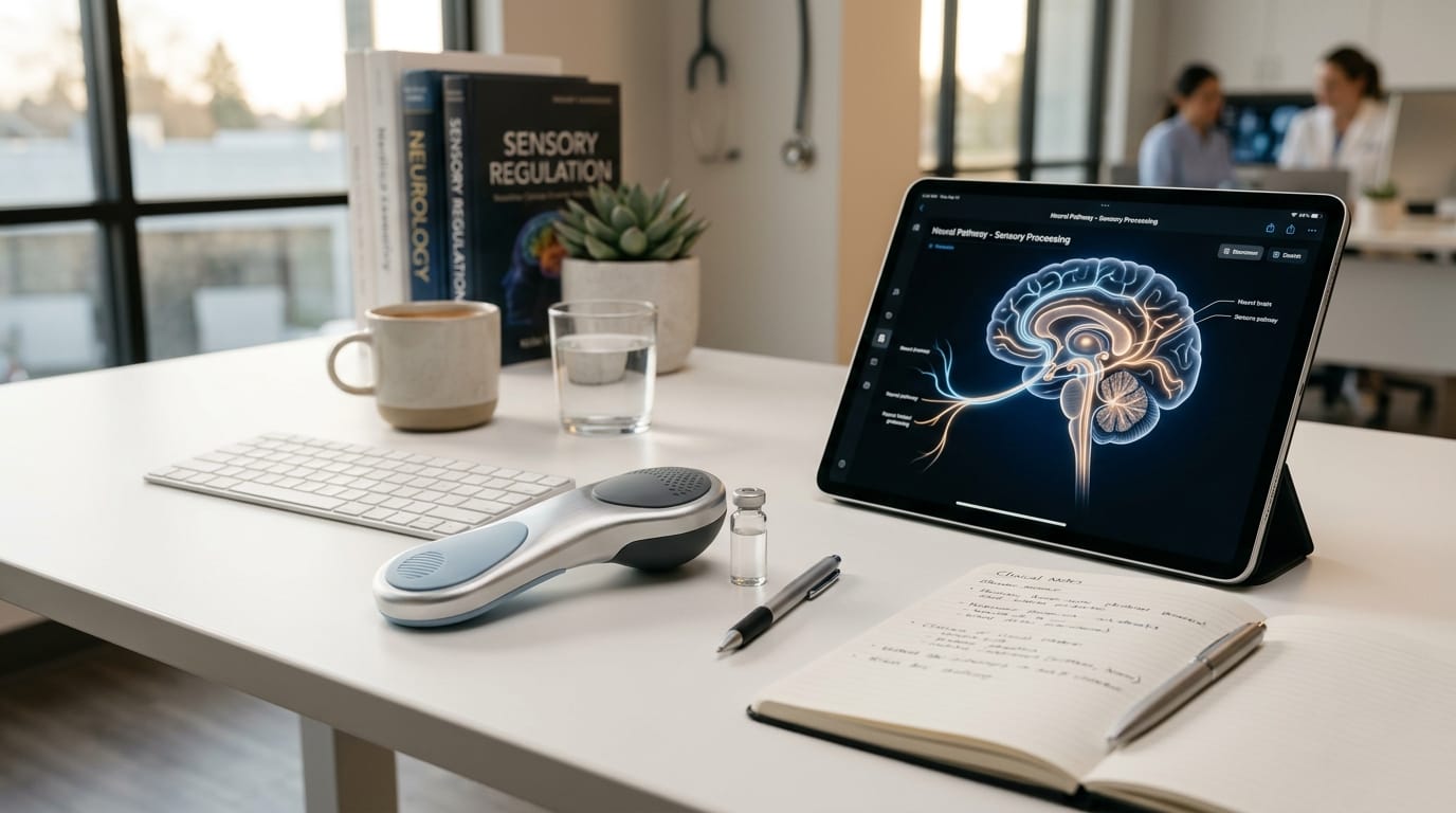 A sophisticated sensory tool on a modern desk representing attentional anchor theory and neurological stabilization.