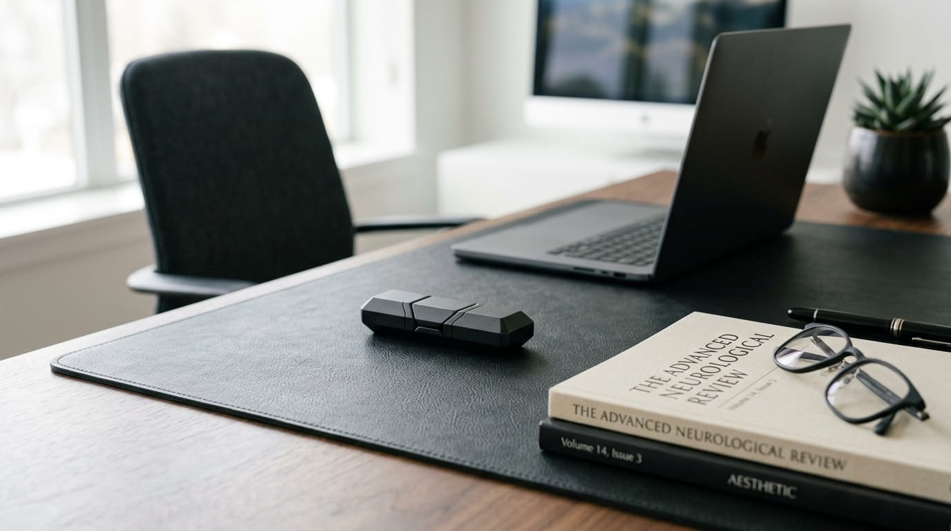 A premium magnetic fidget tool on a professional office desk, representing modern sensory regulation for adults.