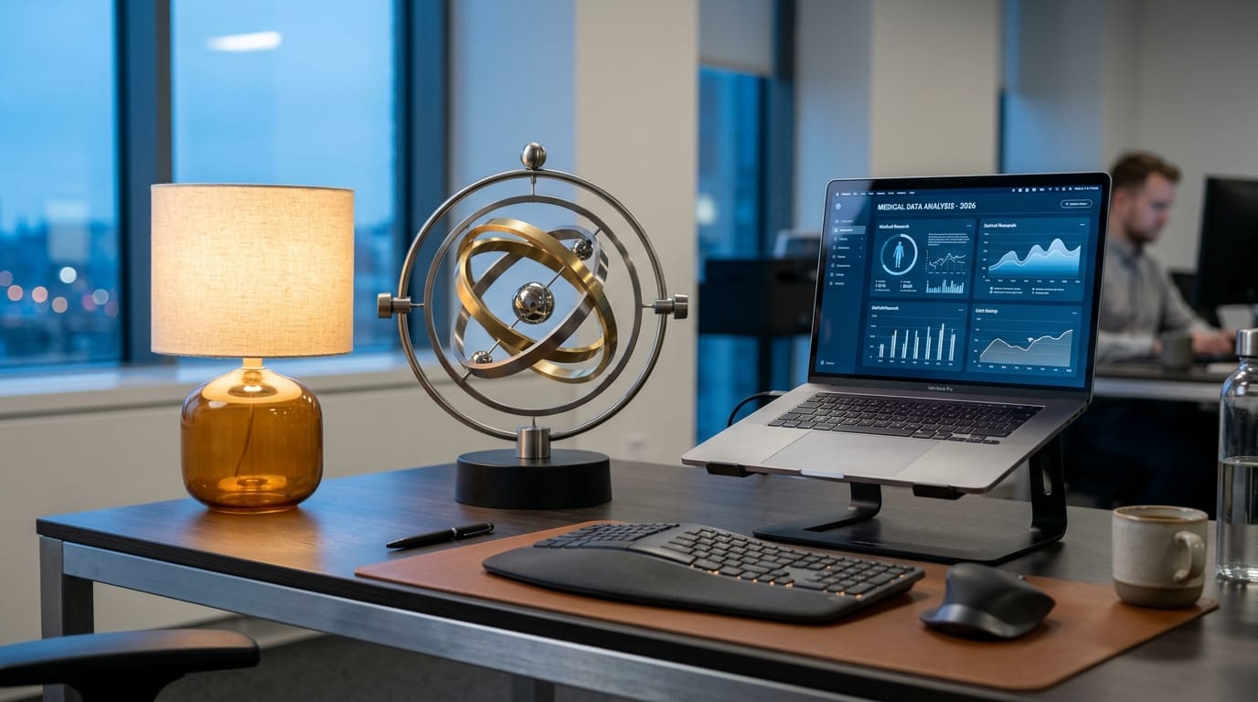 Professional desk environment featuring high-end sensory toys for adult stress relief and cognitive focus