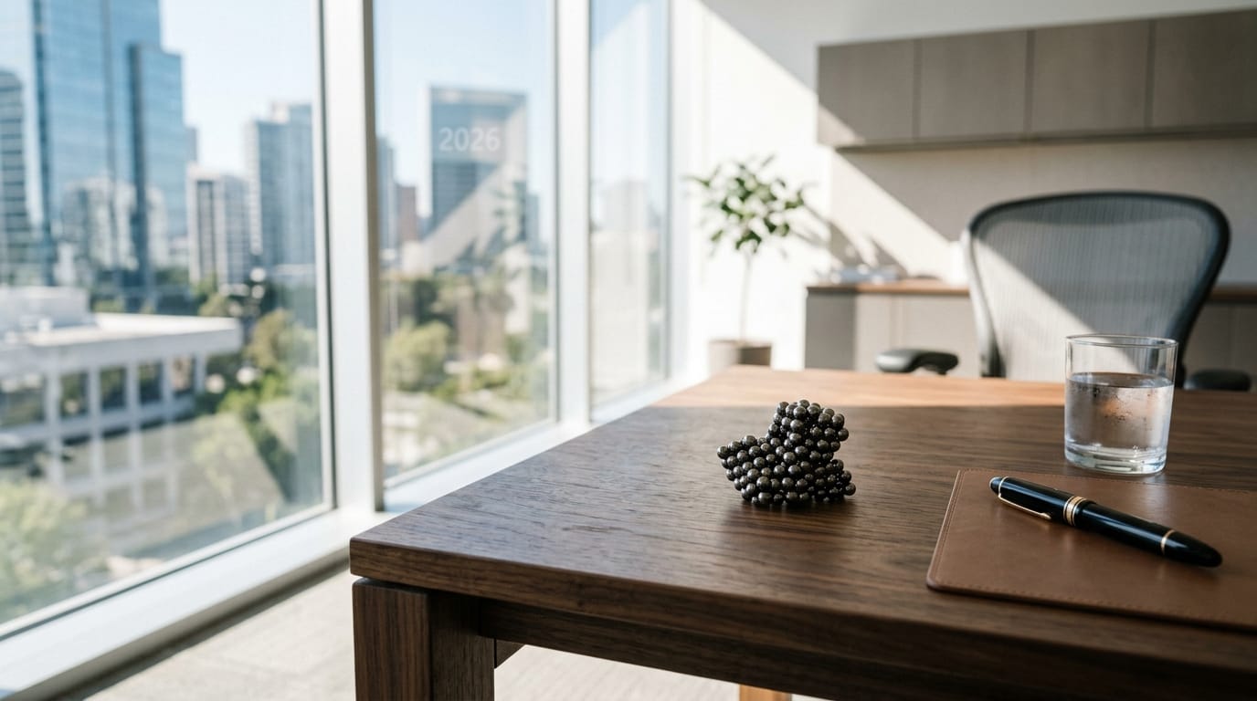 Executive office desk featuring magnetic sensory putty as a tool for screen fatigue relief and stress management.