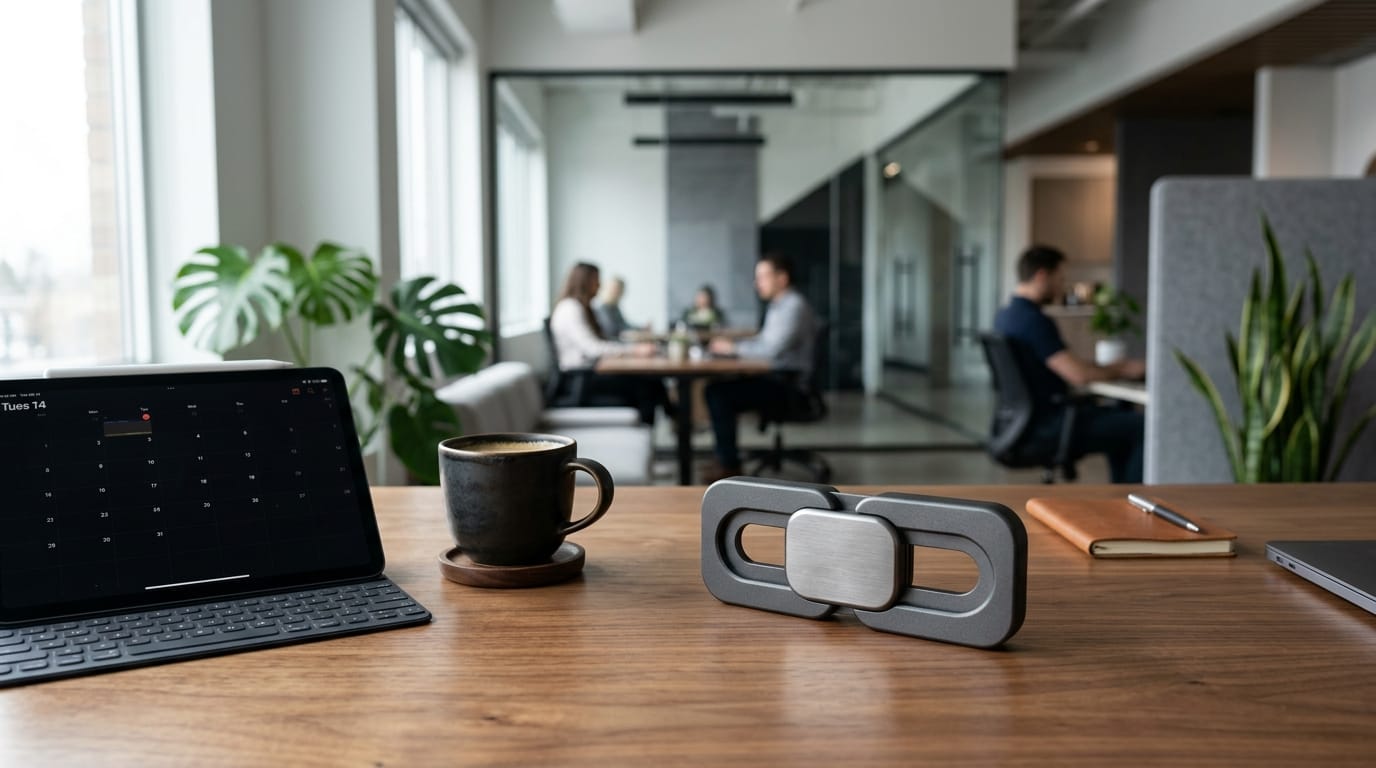Modern desk workspace with a professional-grade magnetic sensory tool, symbolizing effective stress management and habit substitution.