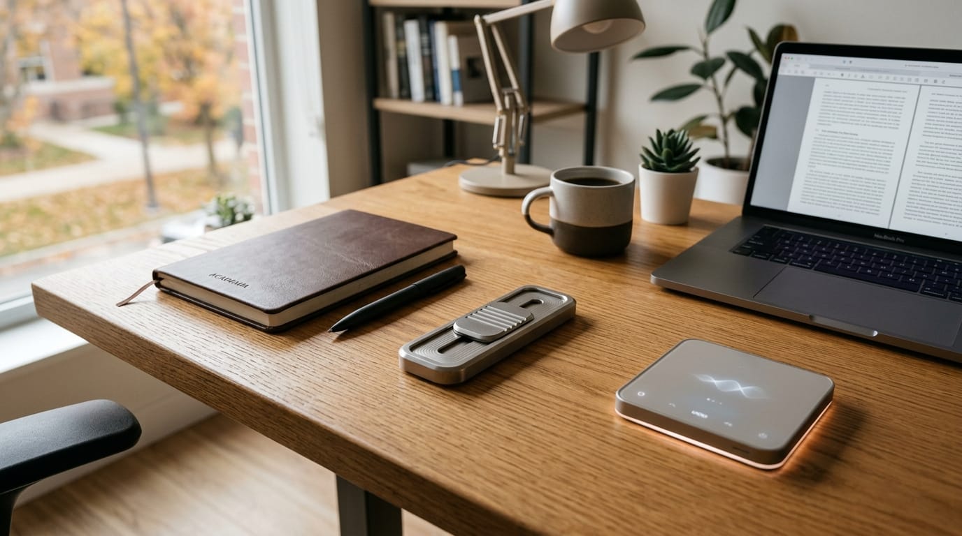 A modern student study desk with professional sensory focus tools, representing the shift toward tactile academic aids.
