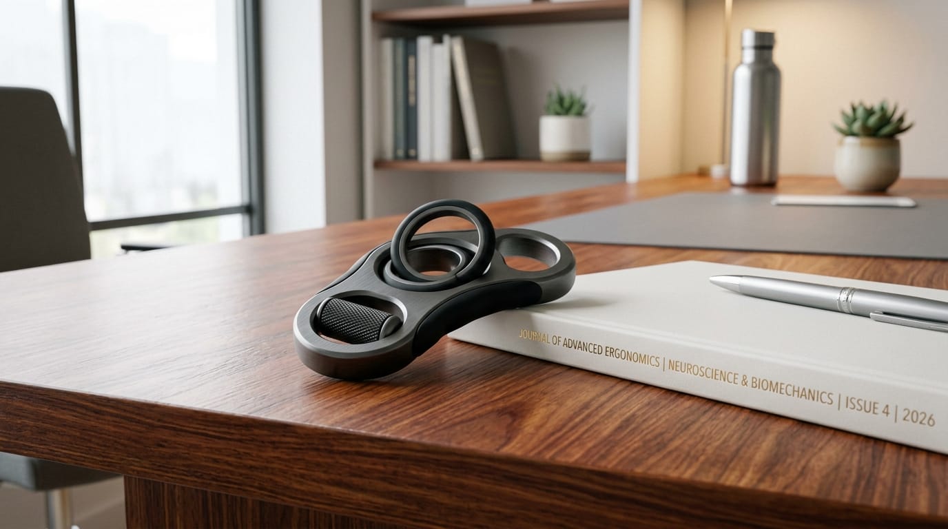 Professional desk setup featuring high-quality fidget tools for adult stress management and habit regulation.