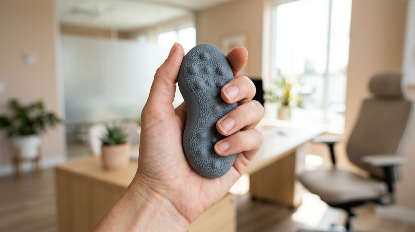 An adult using a high-quality textured sensory toy for tactile relaxation and stress management.