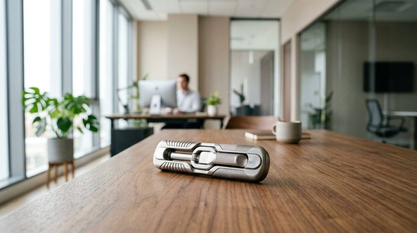 A professional sensory tool used for cognitive anchoring and adult stress management in a modern workspace.