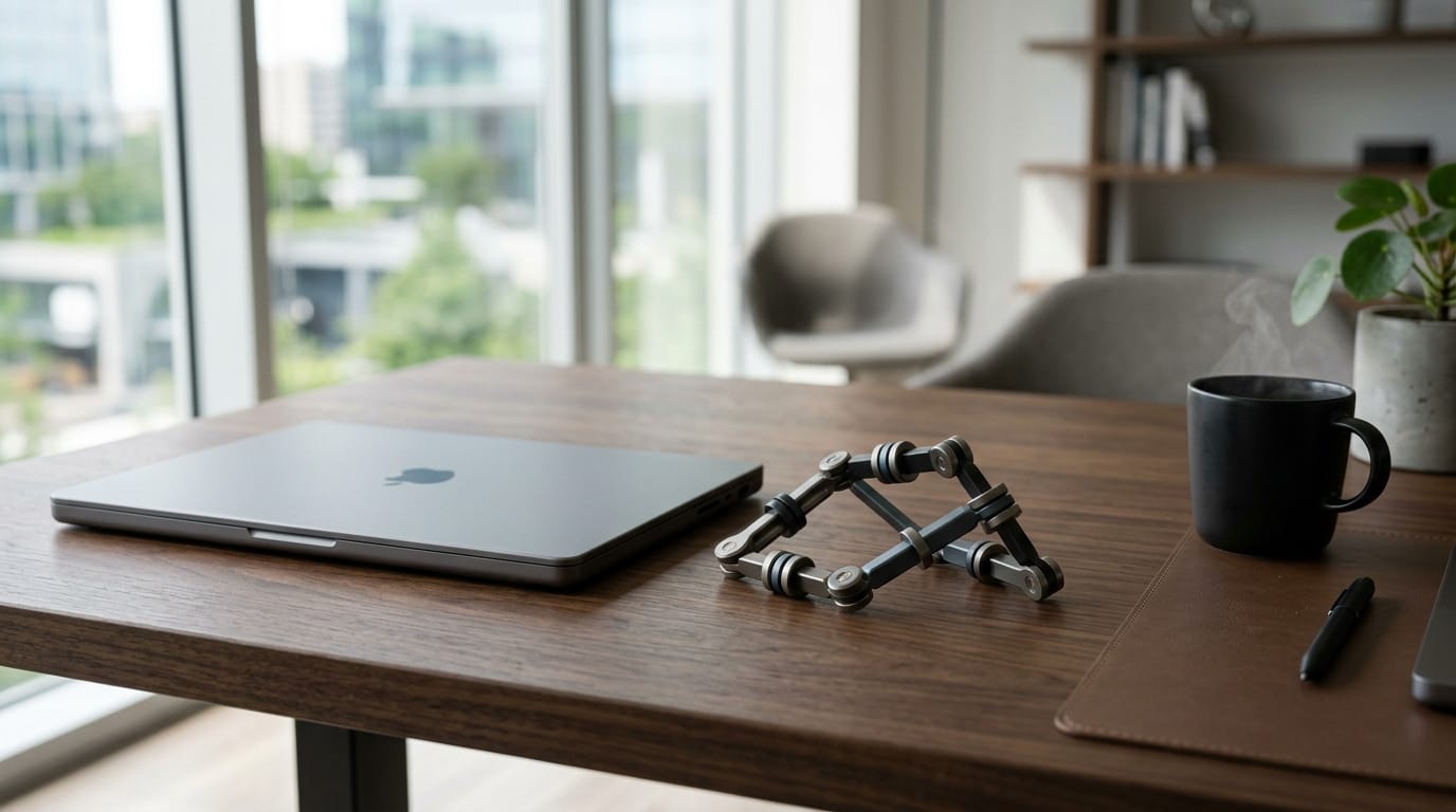 A professional silent fidget tool on a desk representing modern workplace focus aids