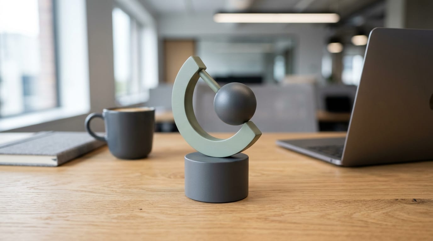 Professional, silent sensory desk toys in a minimalist Morandi color palette on a modern office desk.