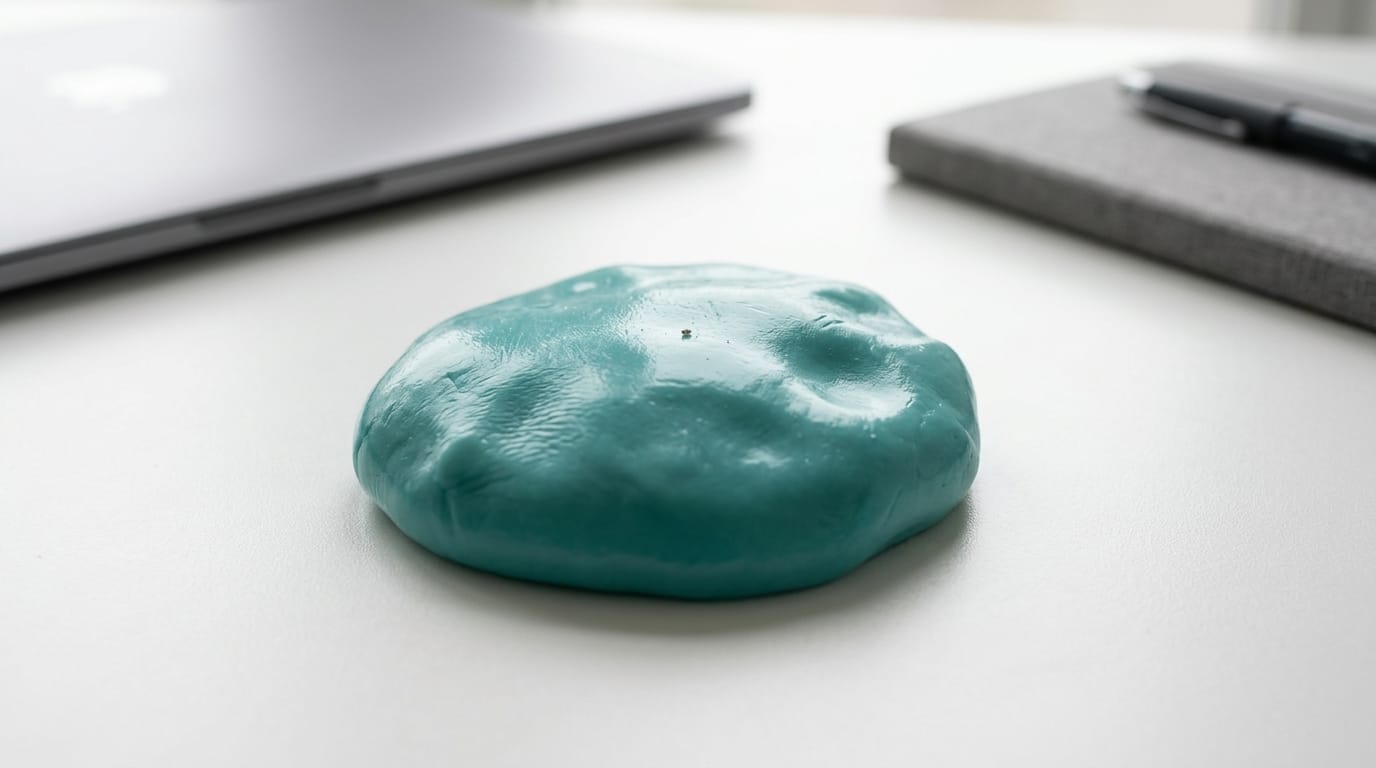 High-quality silicone sensory putty on a desk, referencing CPSC 2026 safety and hygiene concerns for fidget toys.