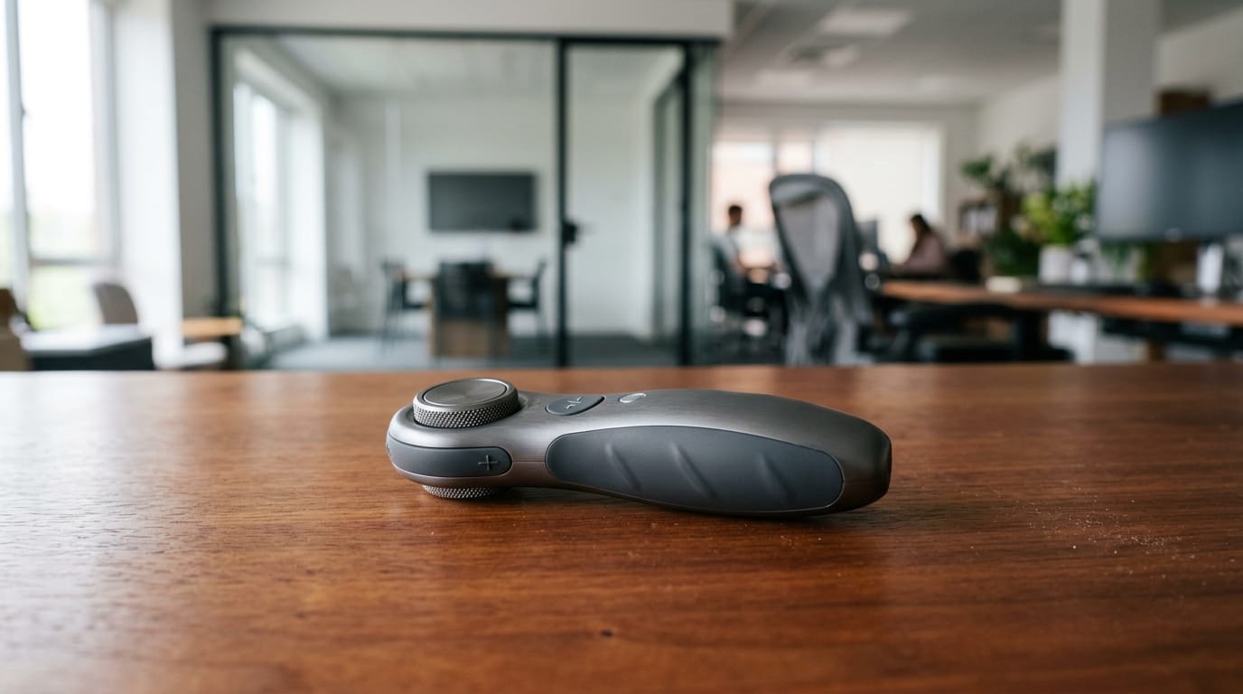 A professional sensory tool on a clean desk, representative of modern sensory processing support for adults.