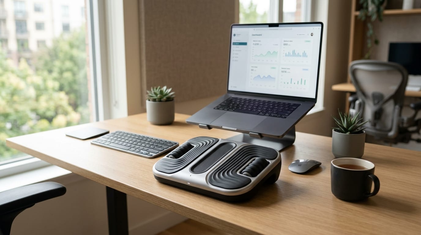 A professional using an ergonomic fidget tool to manage stress and improve focus, highlighting the evolution of ASMR and sensory tools for adults.