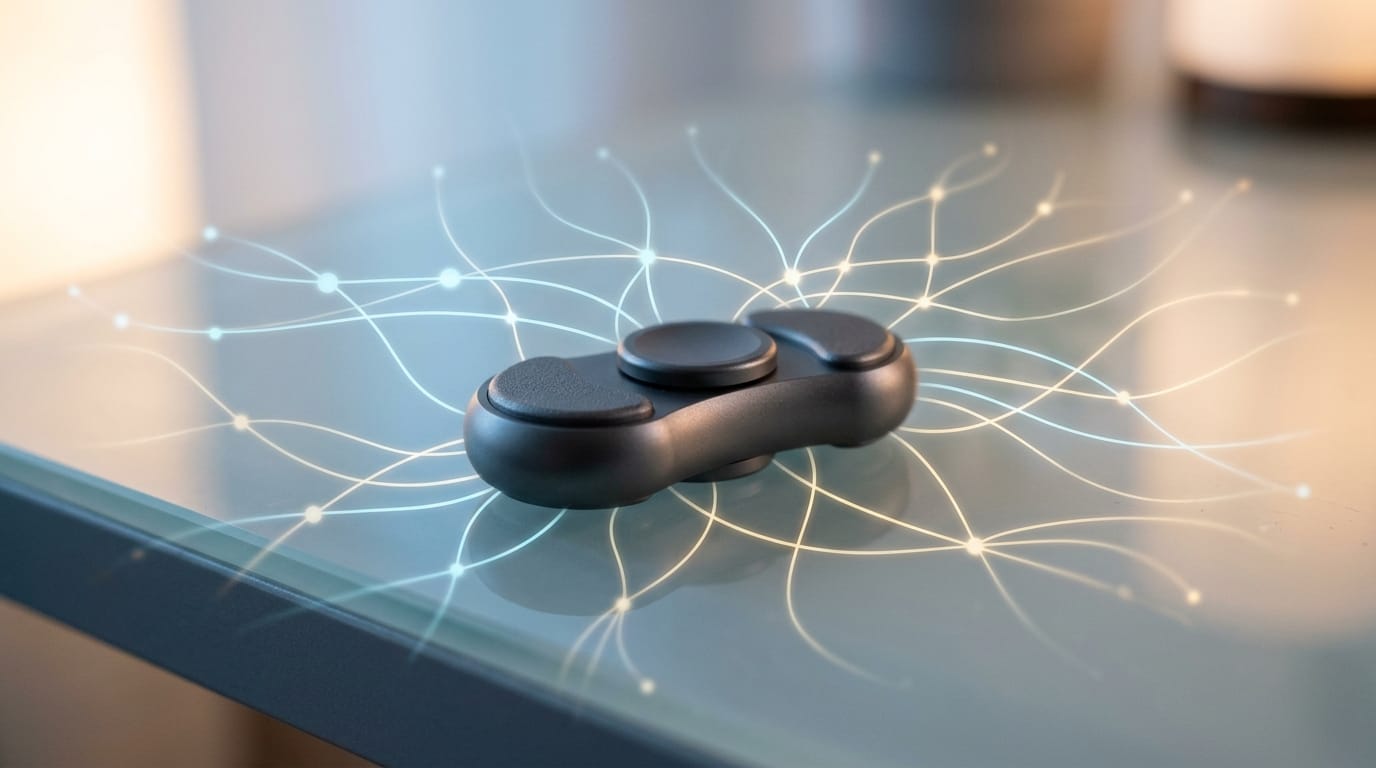 Close-up of a modern sensory fidget tool designed for ADHD focus and ASMR-inspired neurological stress relief.