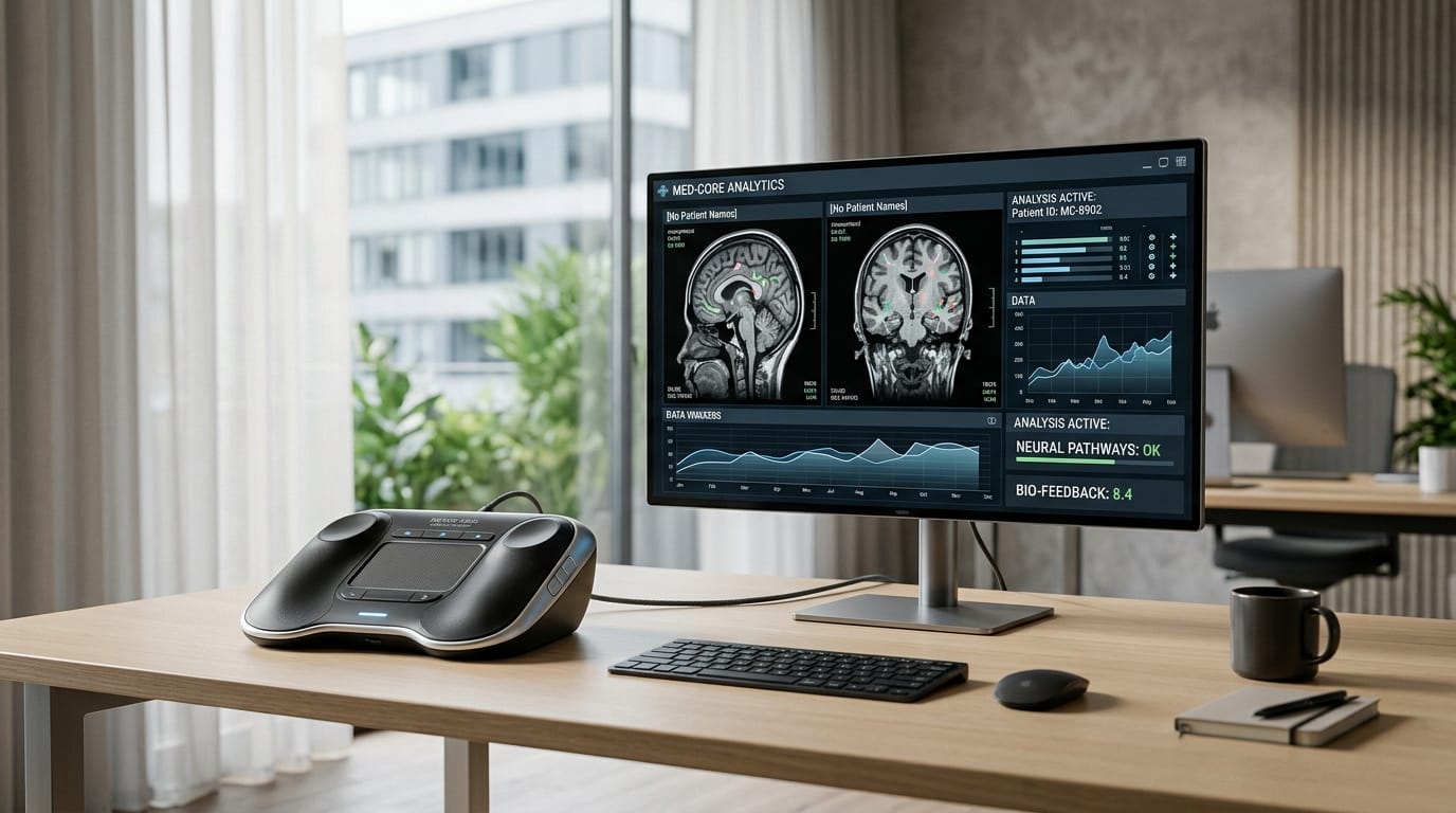 A professional 2026 workspace featuring multimodal sensory tools designed for stress reduction and adult cognitive focus.
