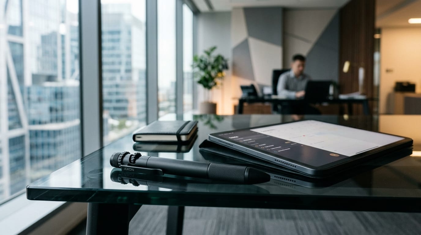 A professional-grade silent fidget pen designed for discreet sensory regulation in a corporate office setting.