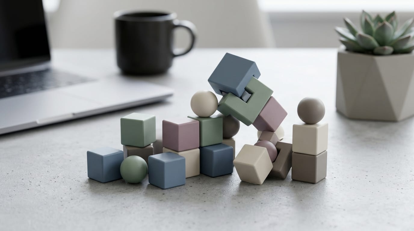 Close-up of premium magnetic fidget toys with sophisticated textures on a modern desk for stress relief