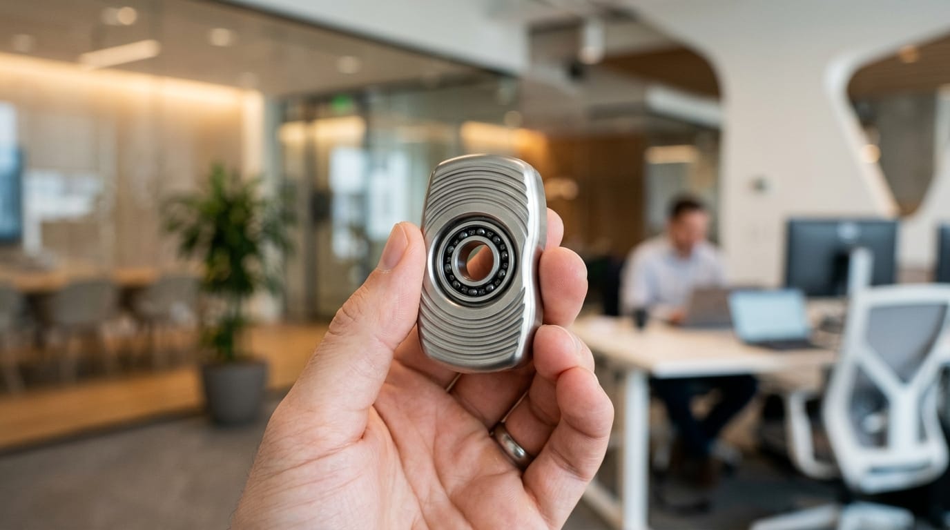 High-precision ergonomic sensory rolling tool for professional stress relief and focus in a 2026 office setting.