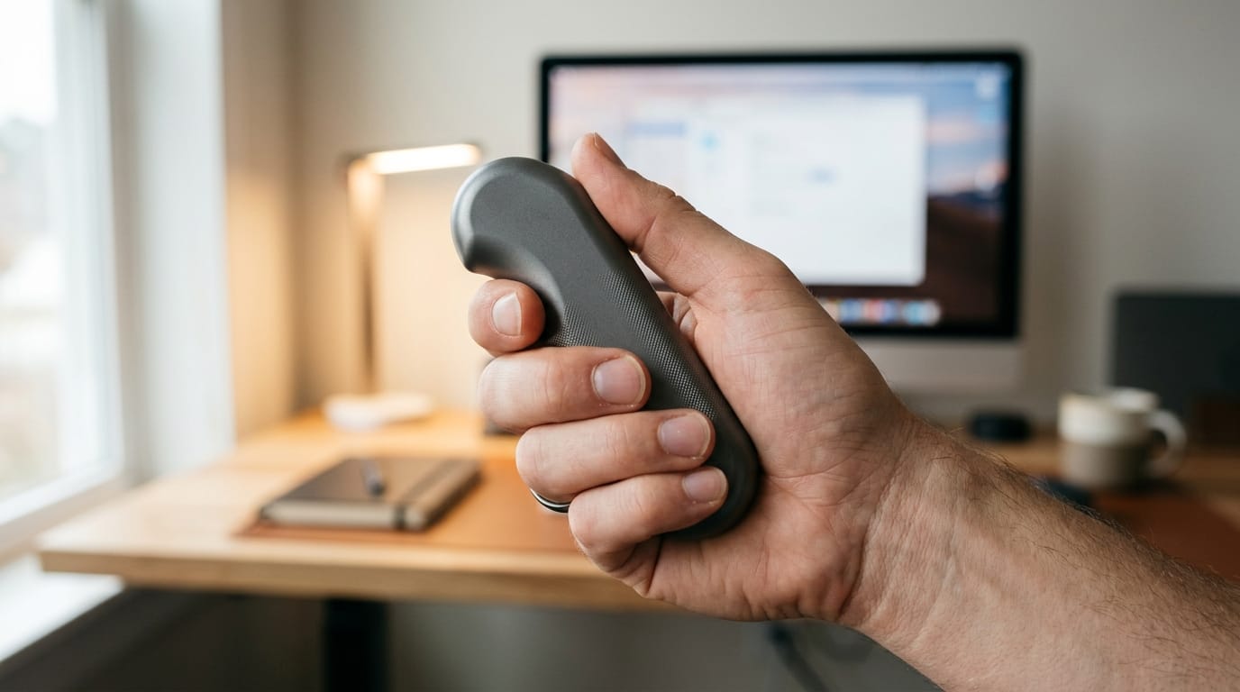 Close-up of a professional weighted sensory tool held in a hand to illustrate the benefits of deep pressure stimulation for stress reduction.