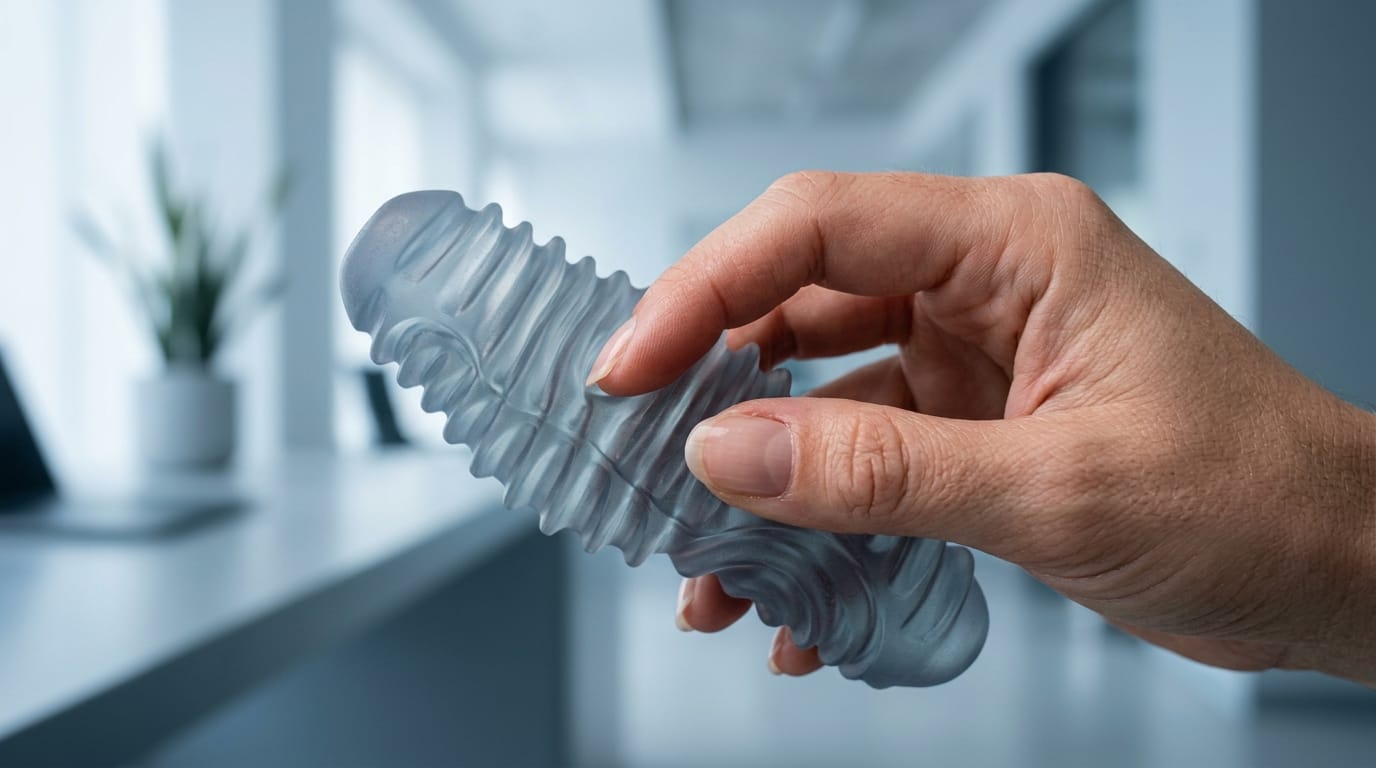 Close-up of a high-tech tactile sensory tool demonstrating surface texture for stress reduction and focus