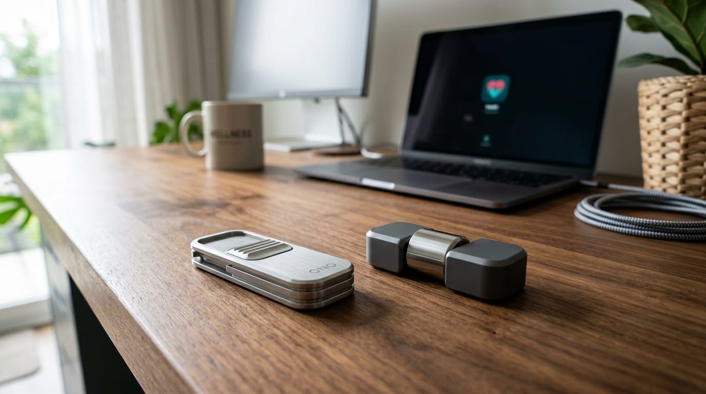 Professional desk setup featuring high-end tangible tactile tools for stress relief and sensory regulation.
