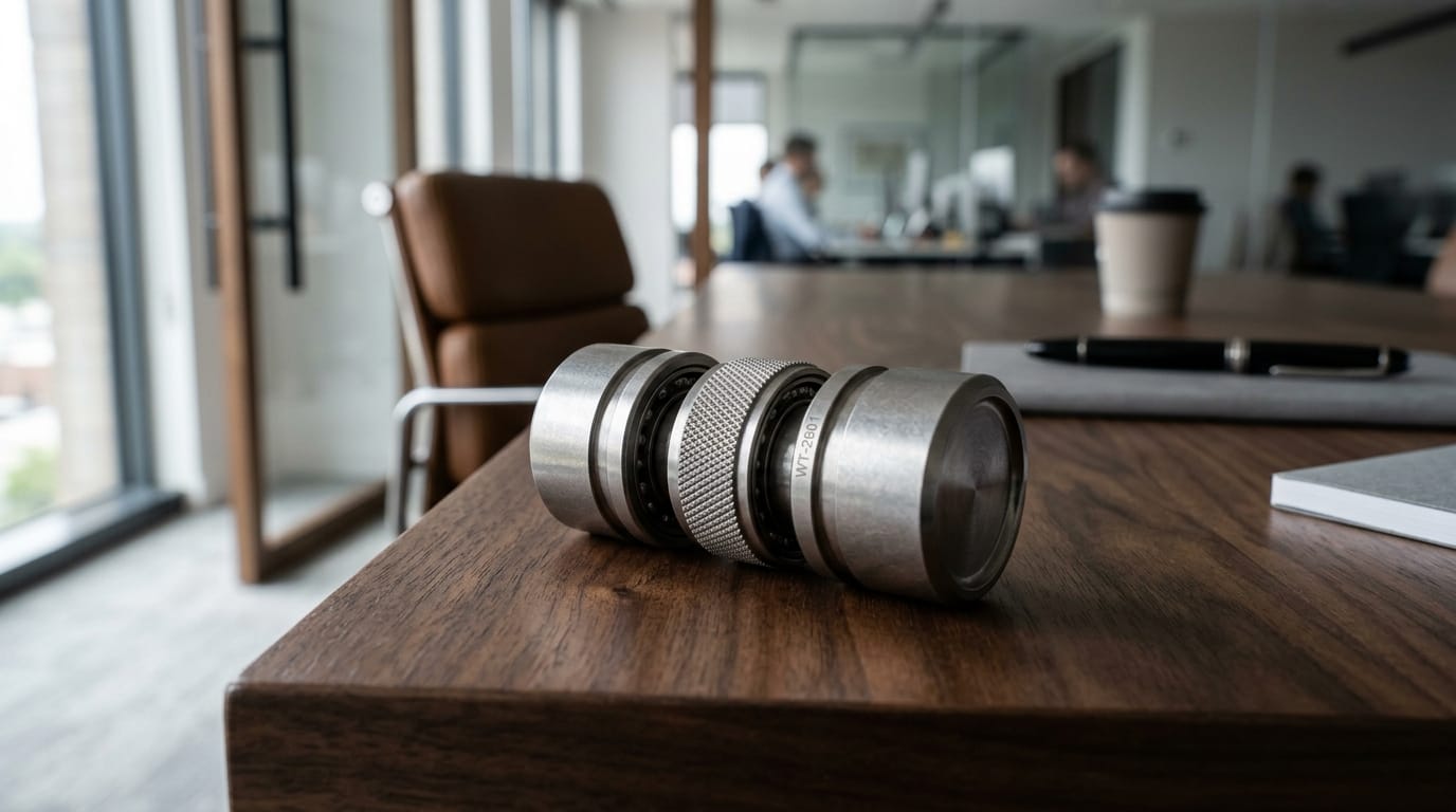 Professional silent executive fidget tool made of tungsten on a modern office desk for sensory regulation.