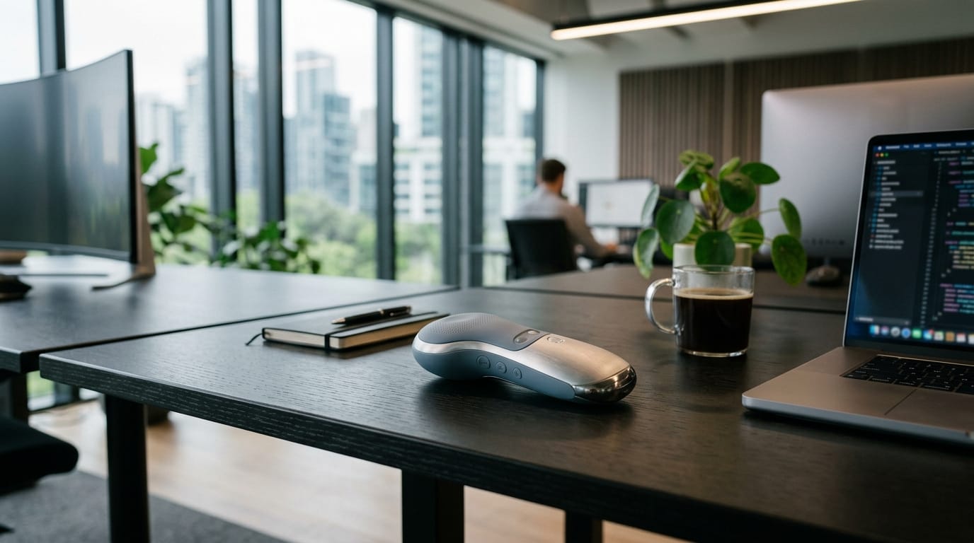 Modern silent fidget tools for adults resting on a professional 2026 executive office desk.