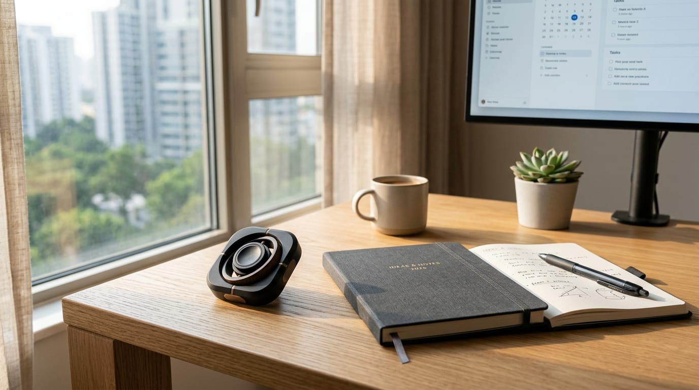 A sophisticated sensory tool on a professional desk representing the transition from wellness gadgets to habit-forming clinical focus tools.